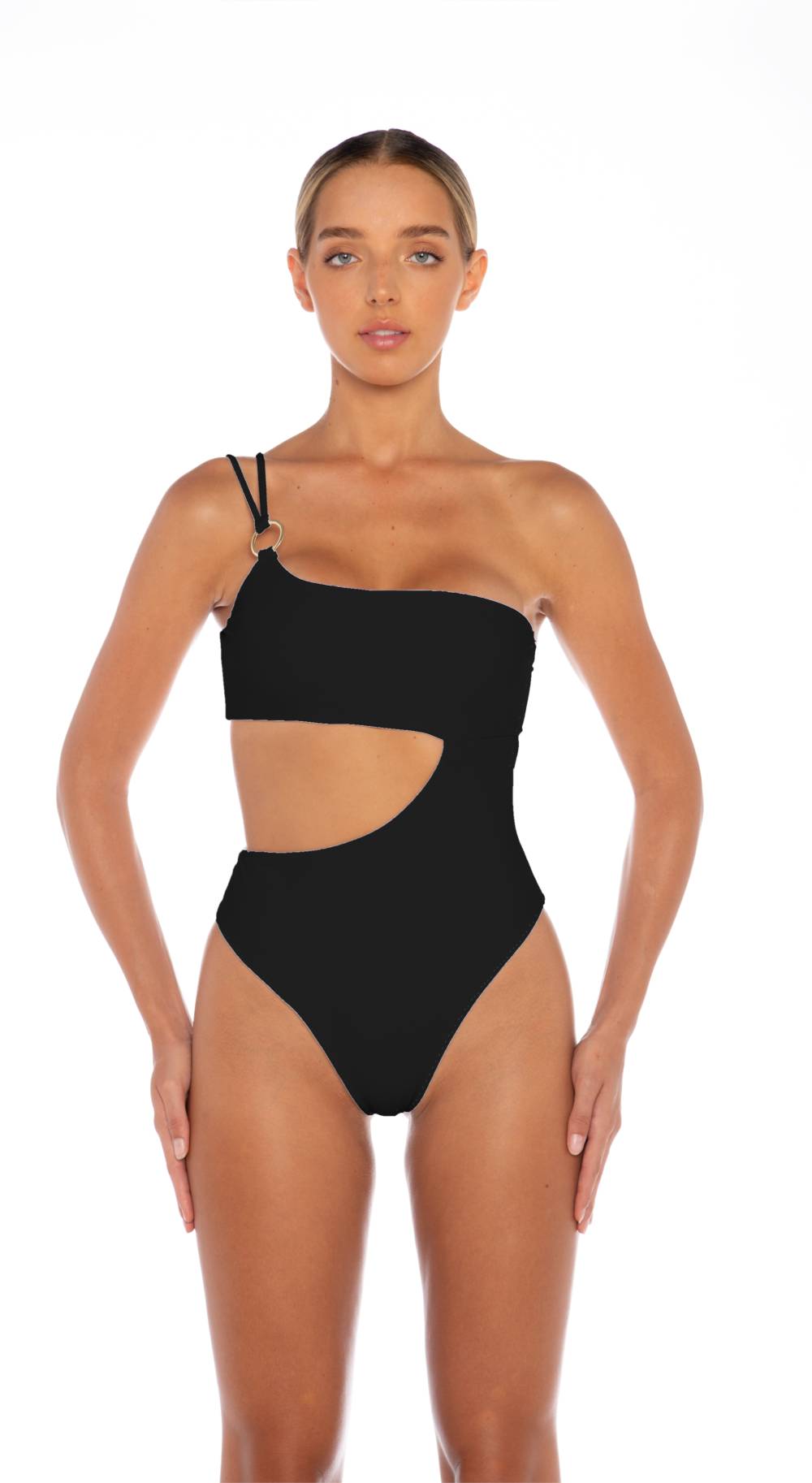 AW/24-017 ASYMETRIC DOUBLE STRAP ONE PIECE WITH FRONT SHOULDER RING