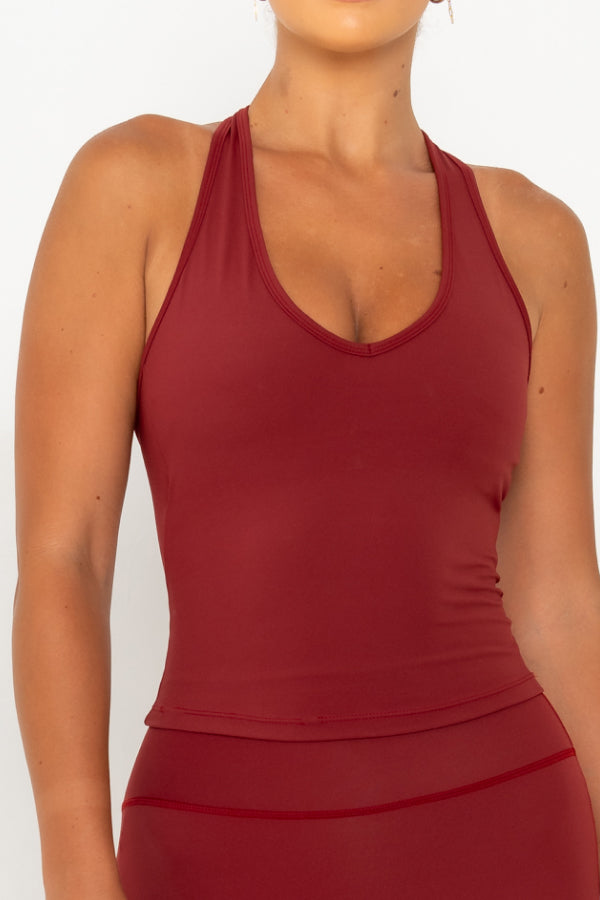 Halter Neck Y Back Top with Shelf Bra