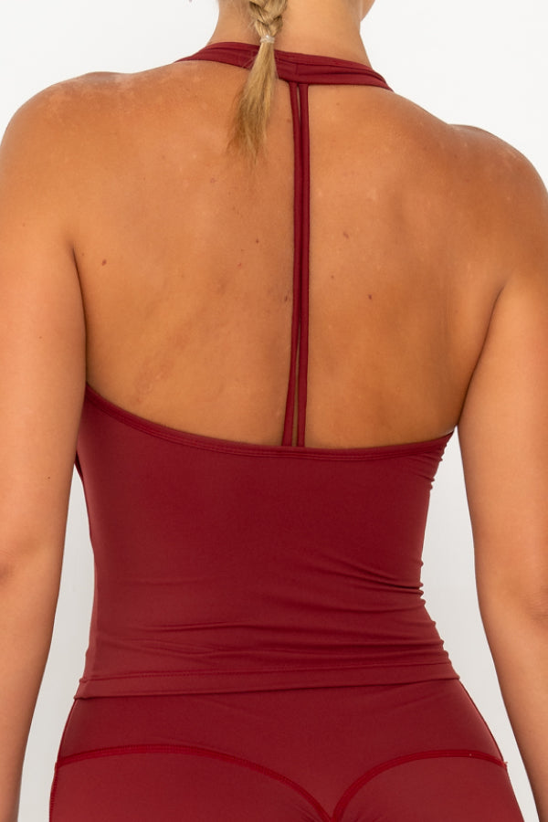 Halter Neck Y Back Top with Shelf Bra