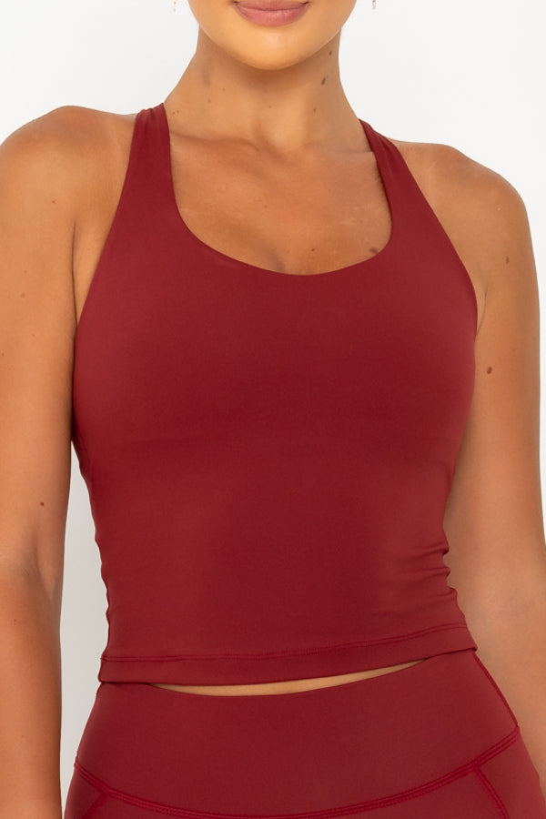 Scoop Neck Cross-back Top with Shelf Bra