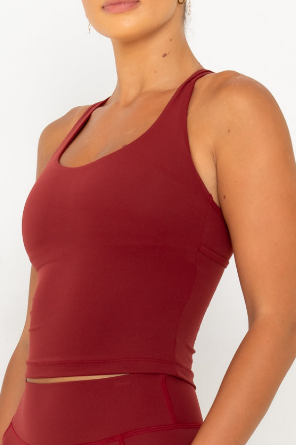 Scoop Neck Cross-back Top with Shelf Bra