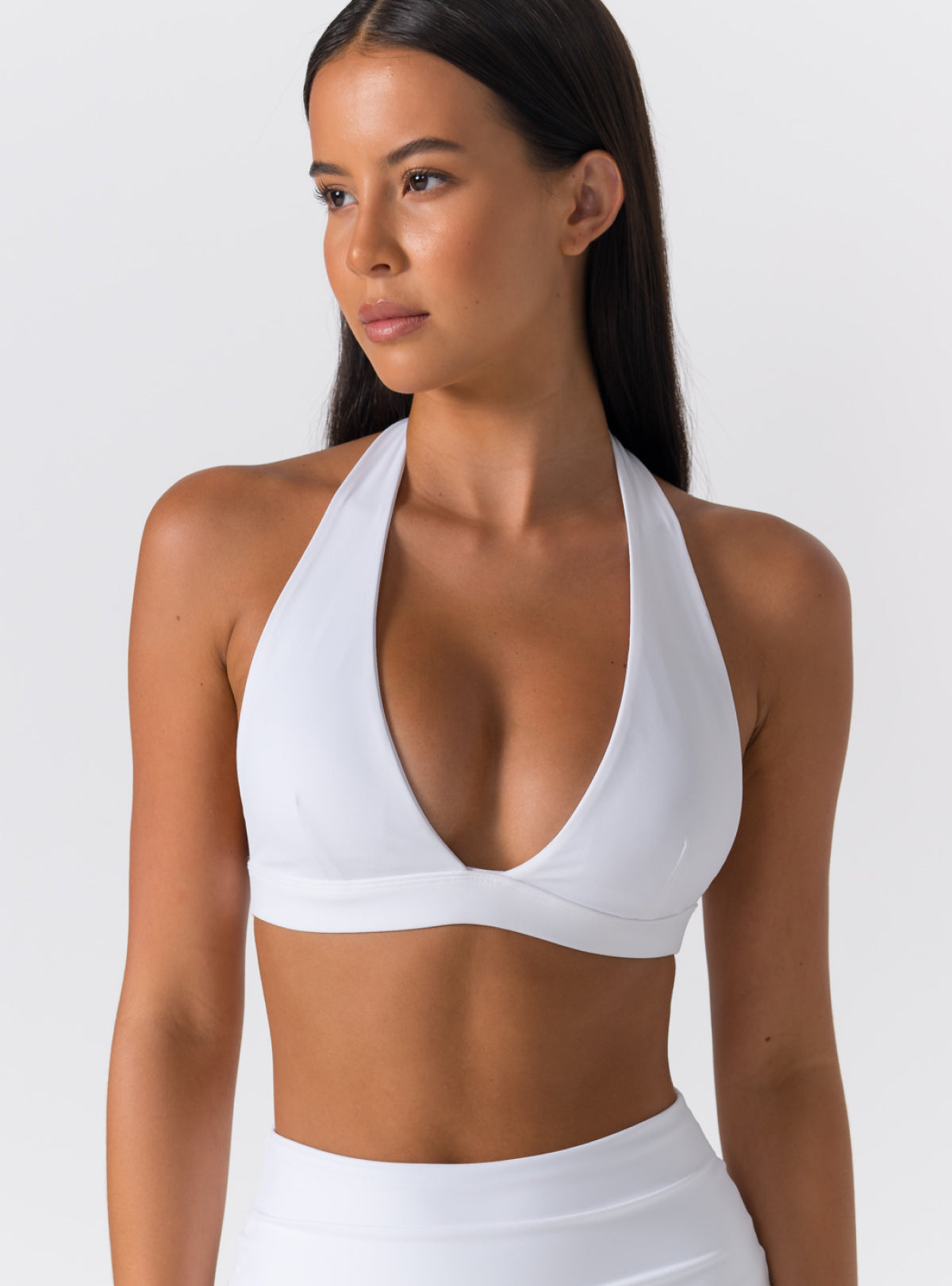 Halter Deep-V Open-Back Sports Bra