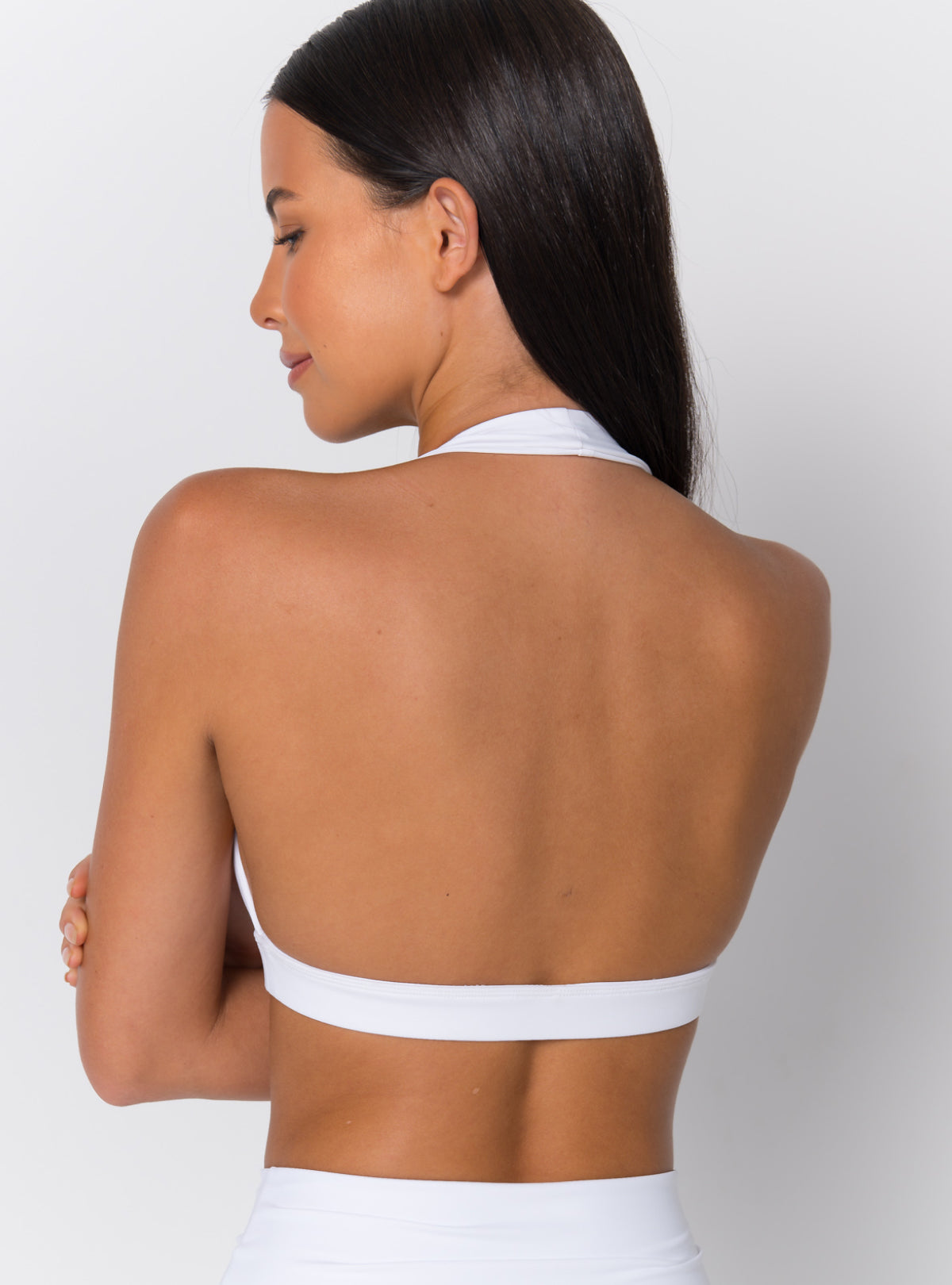 Halter Deep-V Open-Back Sports Bra