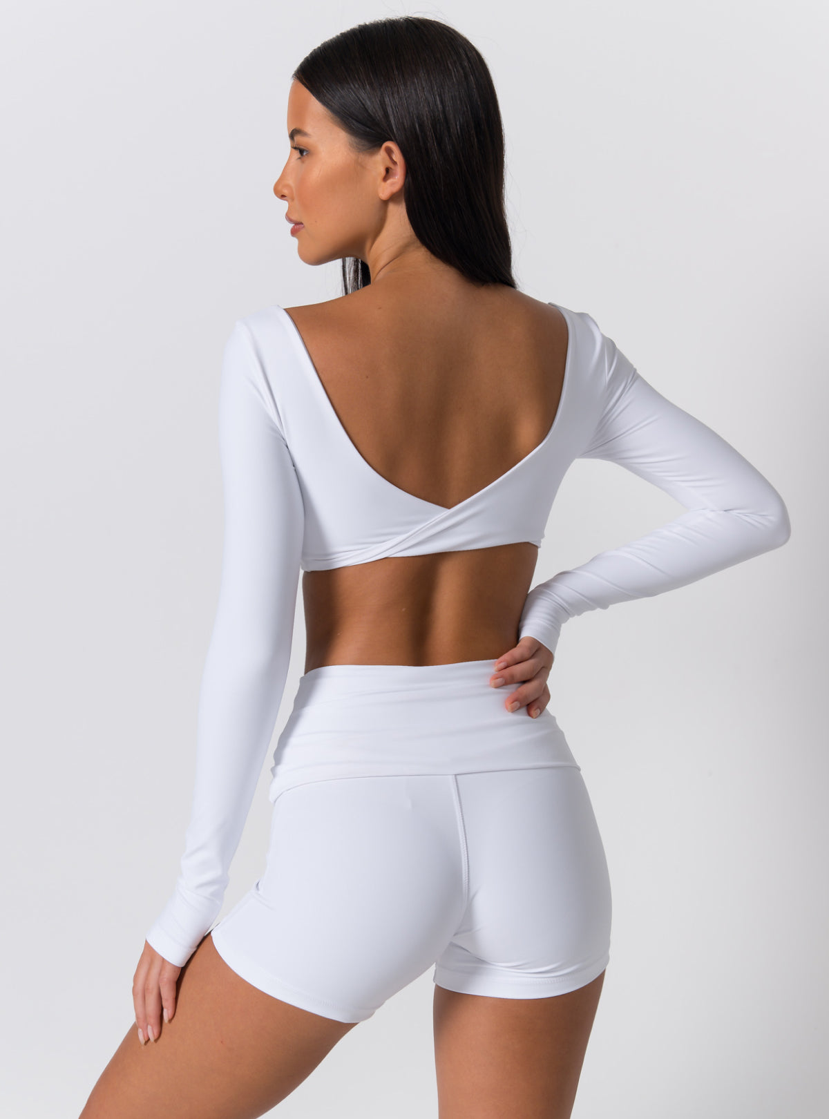 Square Neck Long-Sleeve Open-Back Crop Top