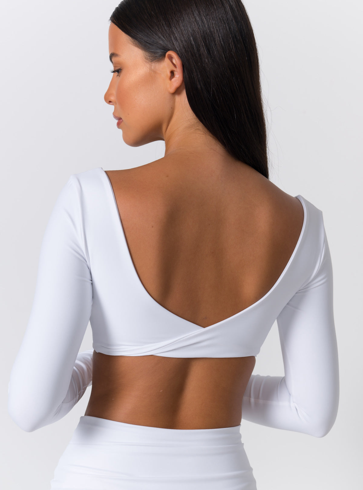 Square Neck Long-Sleeve Open-Back Crop Top
