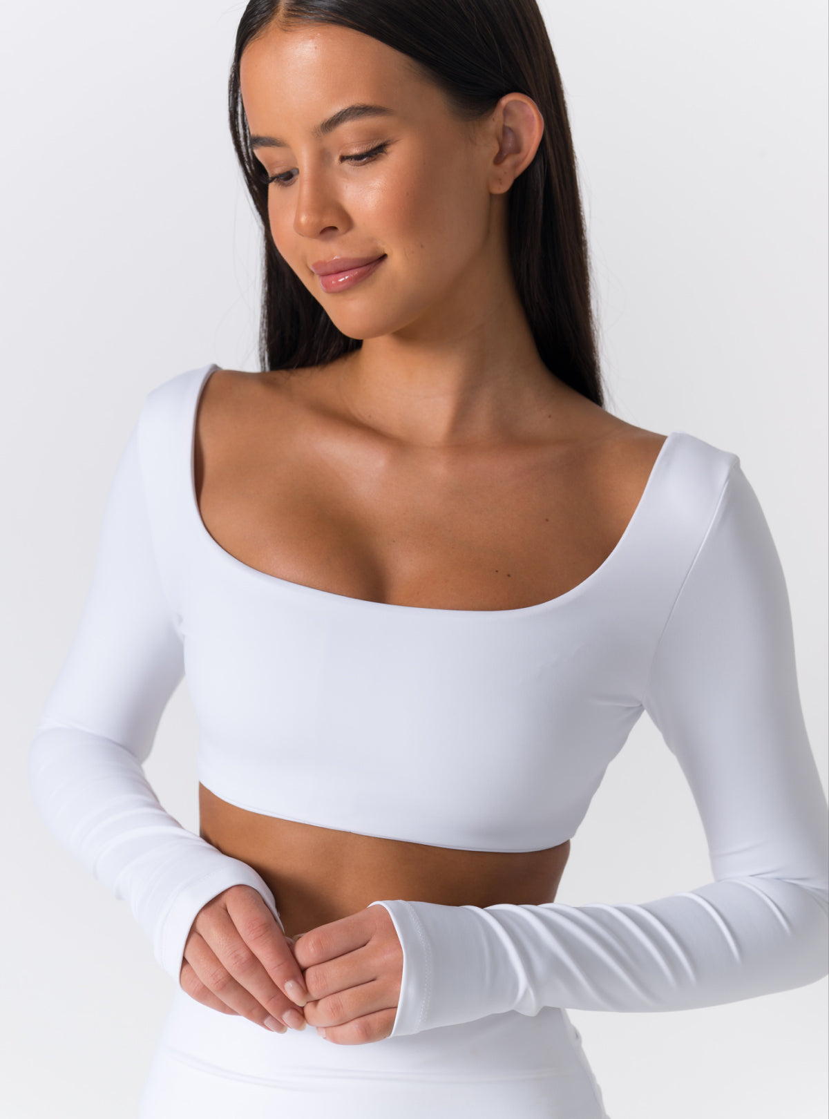 Square Neck Long-Sleeve Open-Back Crop Top