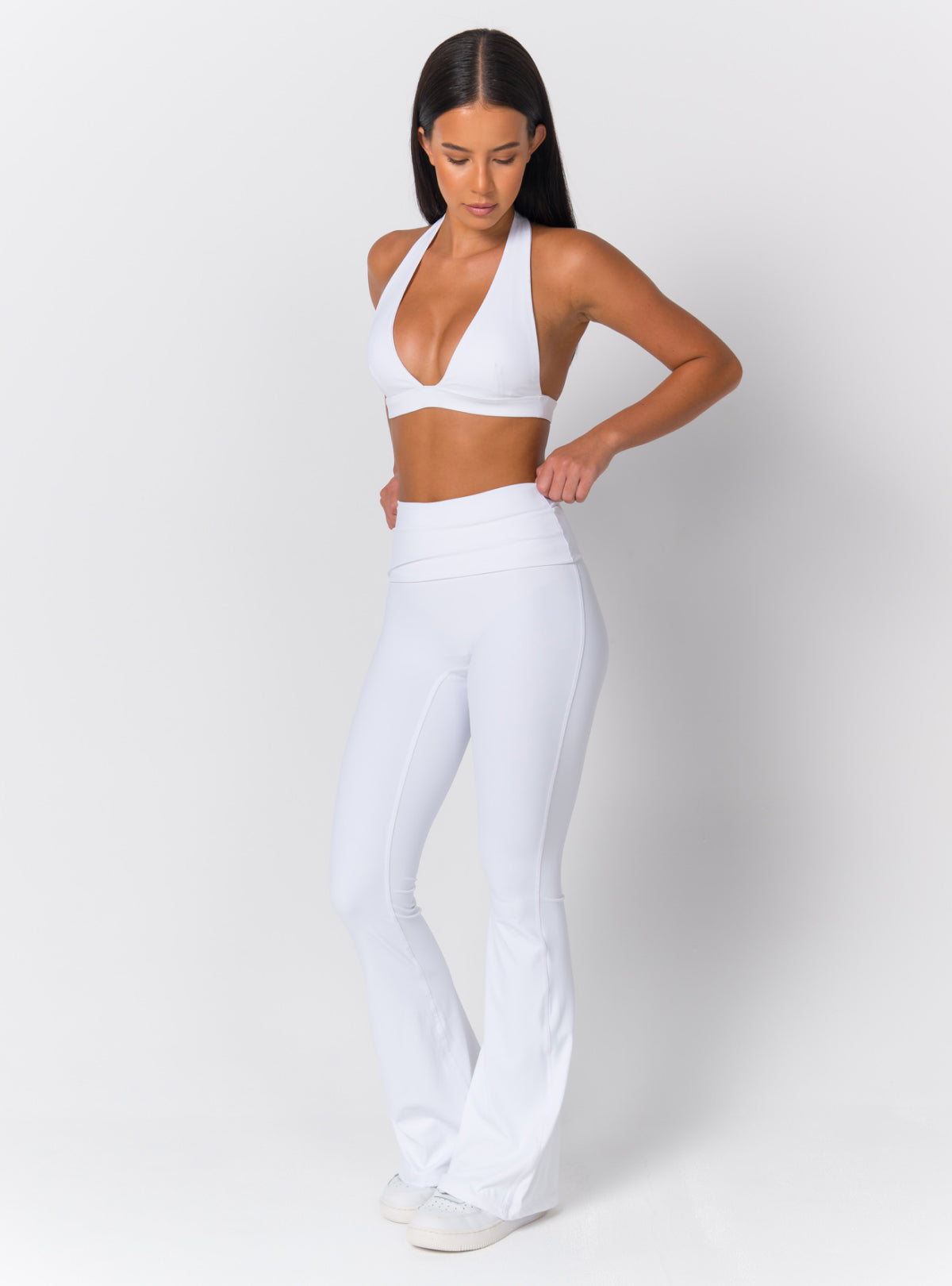 High-Waist Fold-Over Flare Leggings