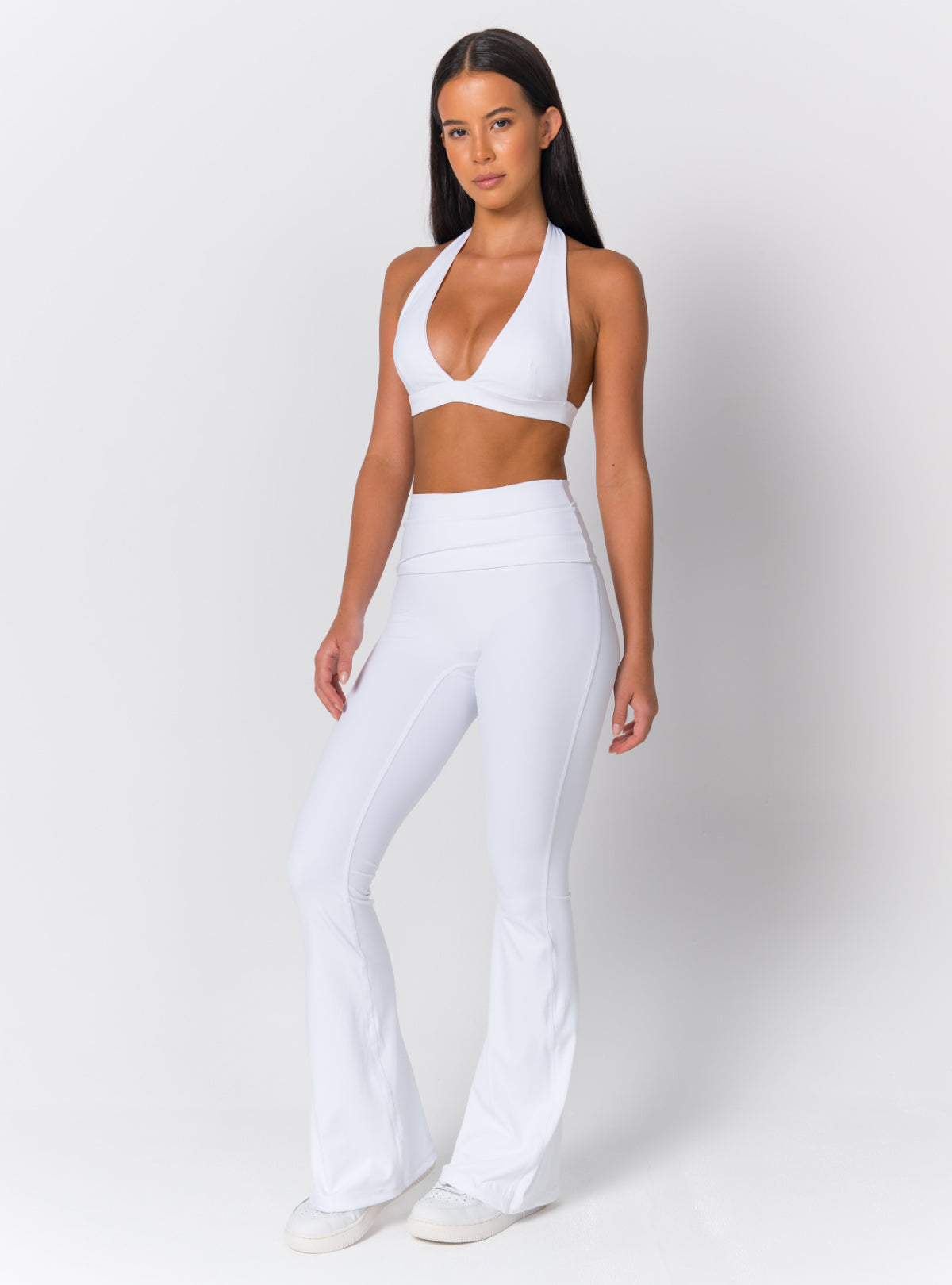 Halter Deep-V Open-Back Sports Bra