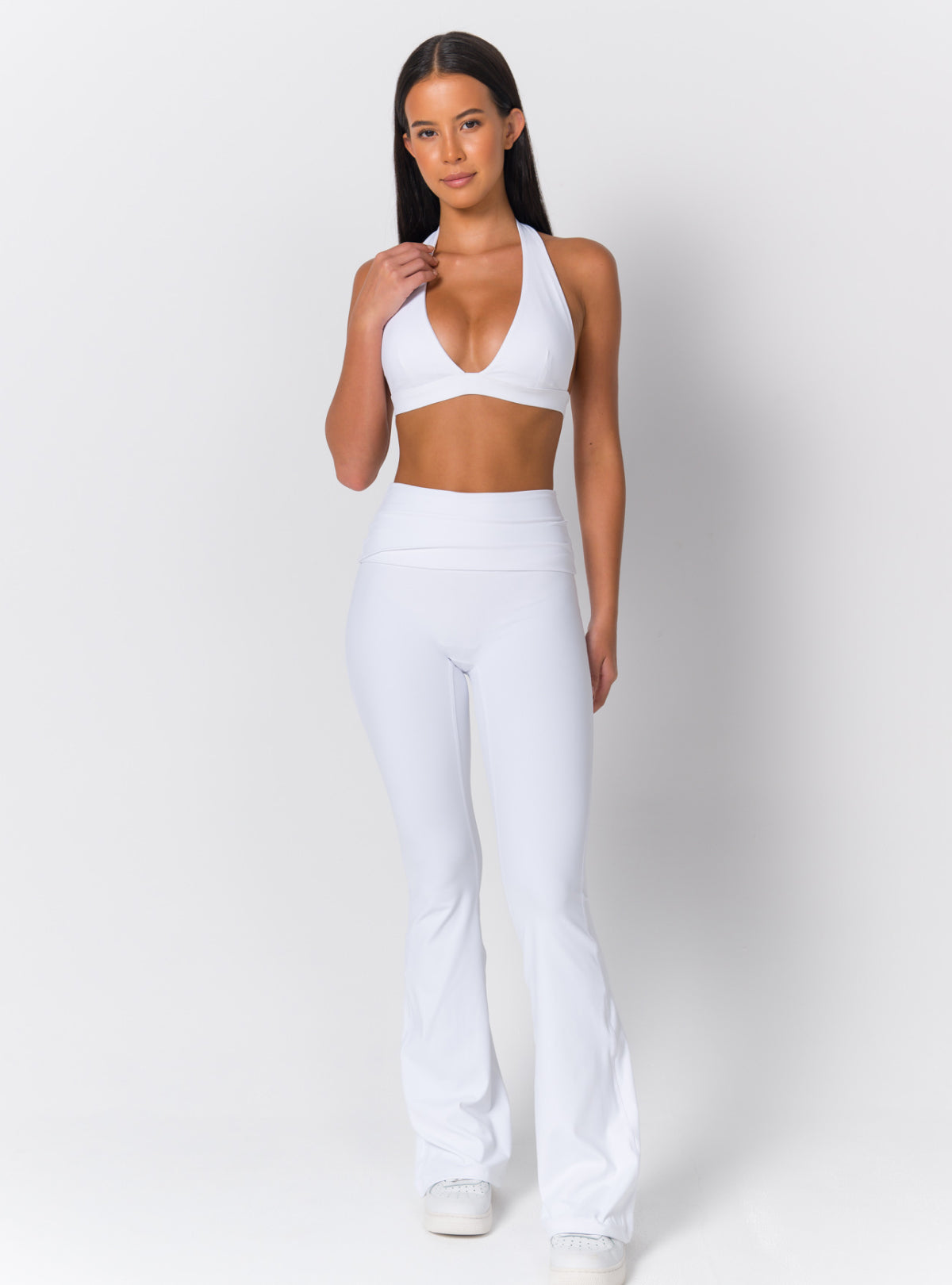 Halter Deep-V Open-Back Sports Bra
