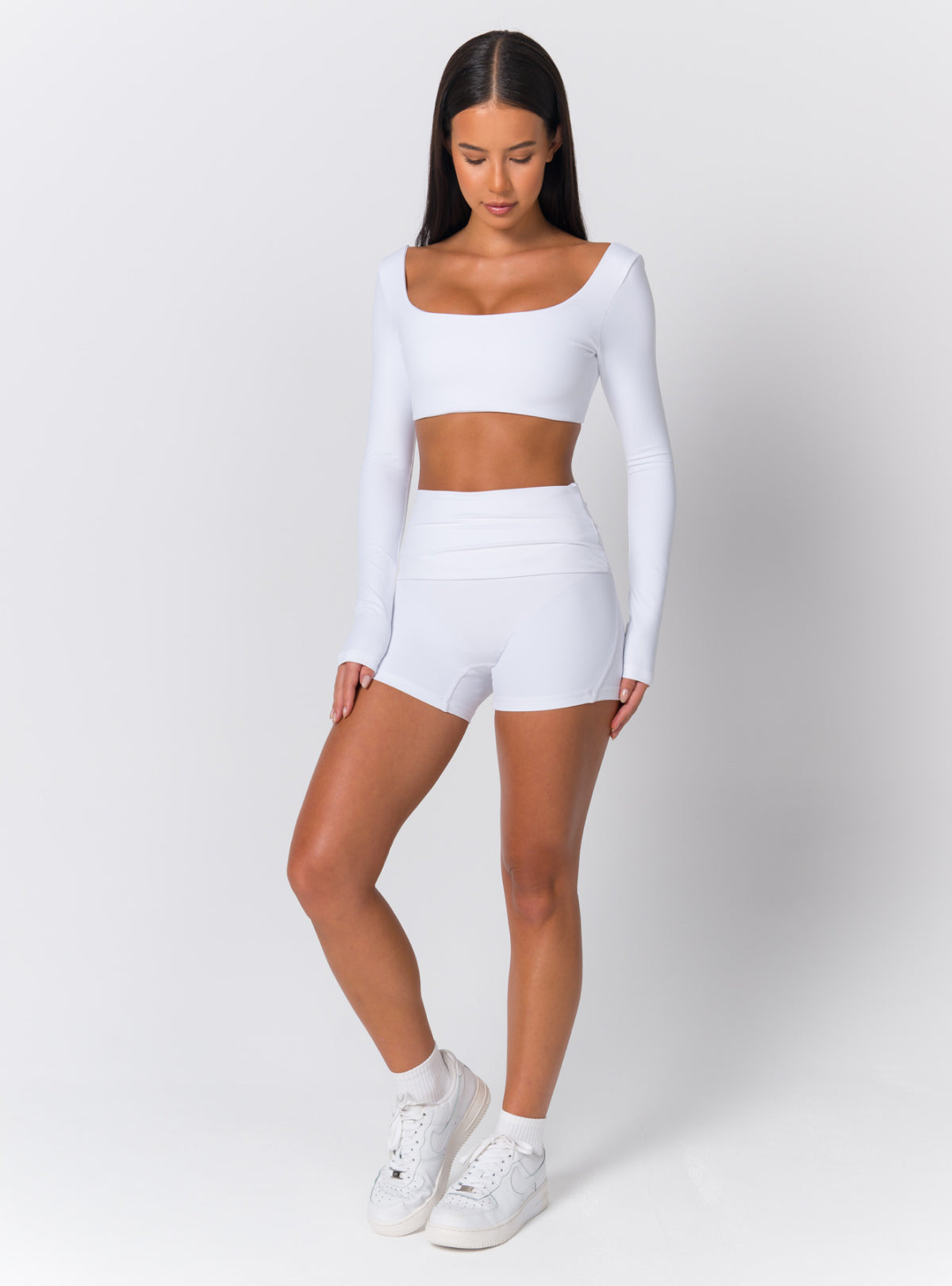 Square Neck Long-Sleeve Open-Back Crop Top