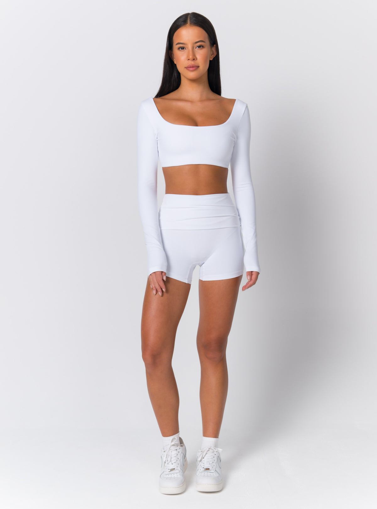 Square Neck Long-Sleeve Open-Back Crop Top