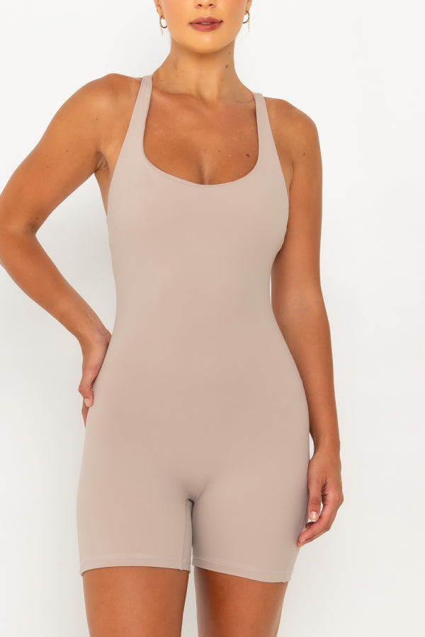 Scoop Neck Cross-back Bodysuit with Shelf Bra