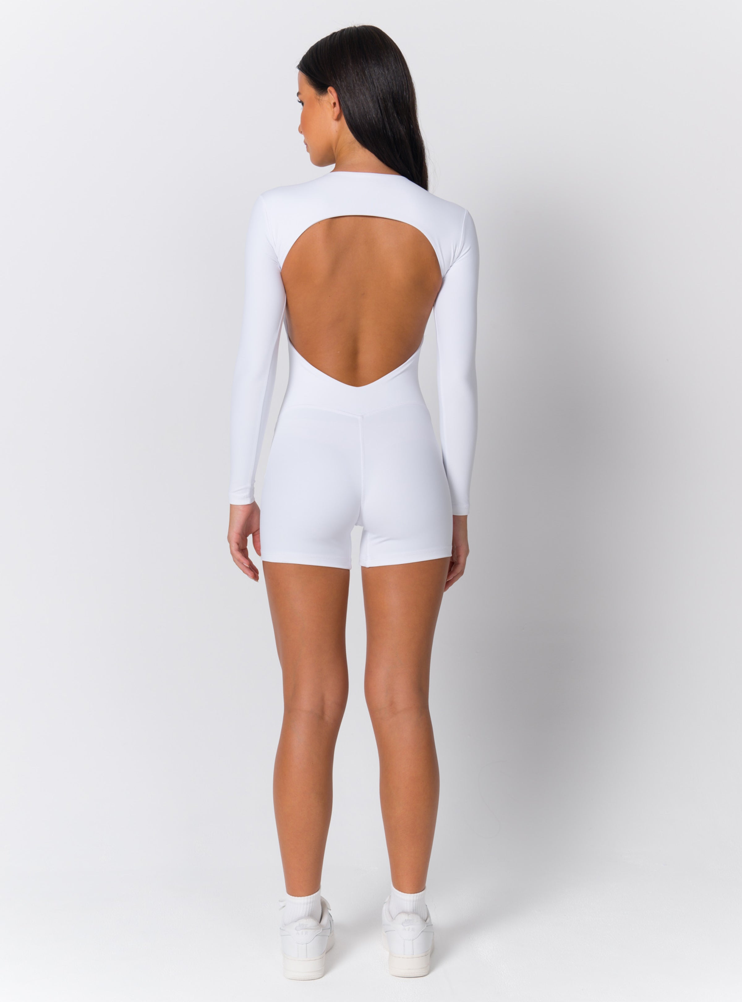 Crew Neck Long-Sleeve Open-Back Biker Romper