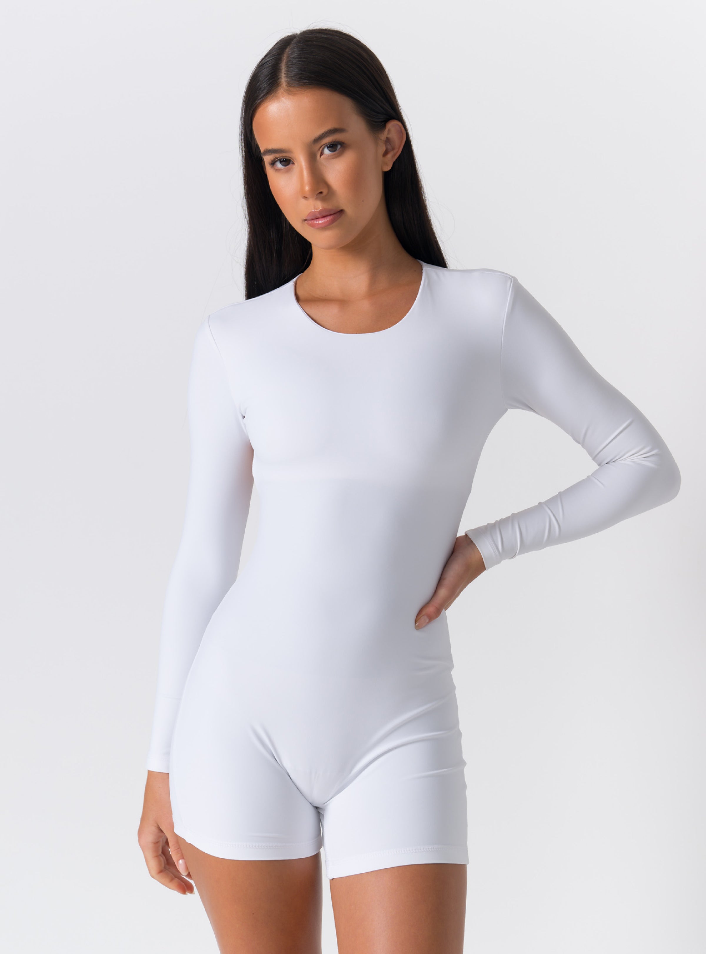 Crew Neck Long-Sleeve Open-Back Biker Romper