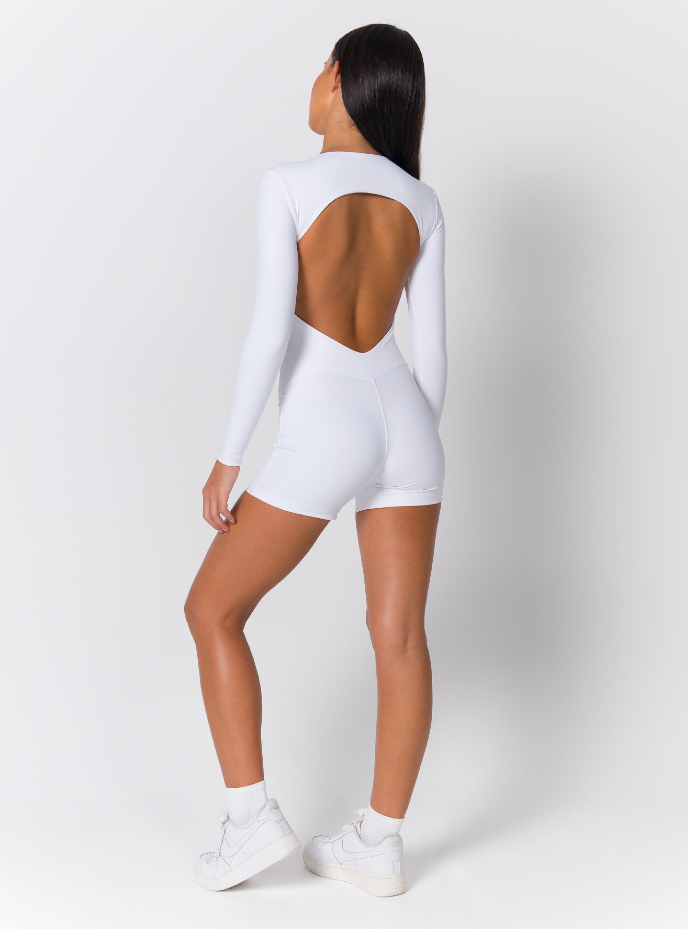 Crew Neck Long-Sleeve Open-Back Biker Romper