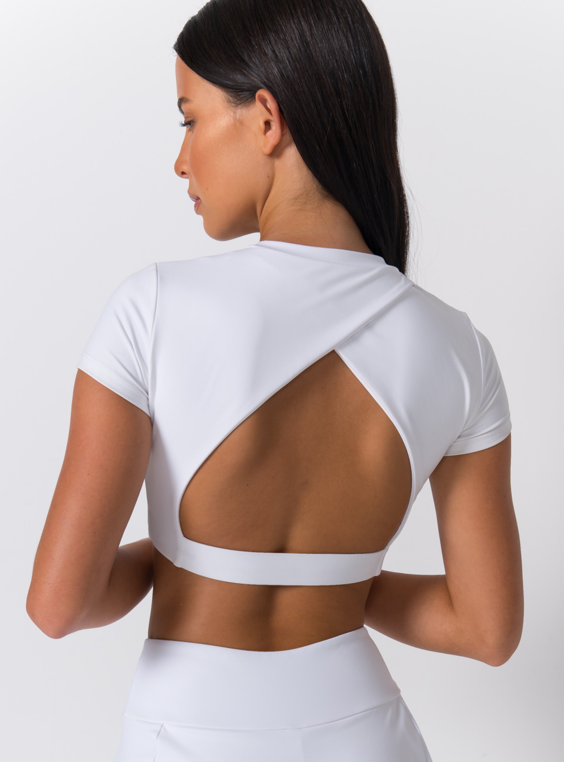 Crew Neck Open-Back Short-Sleeve Crop Top
