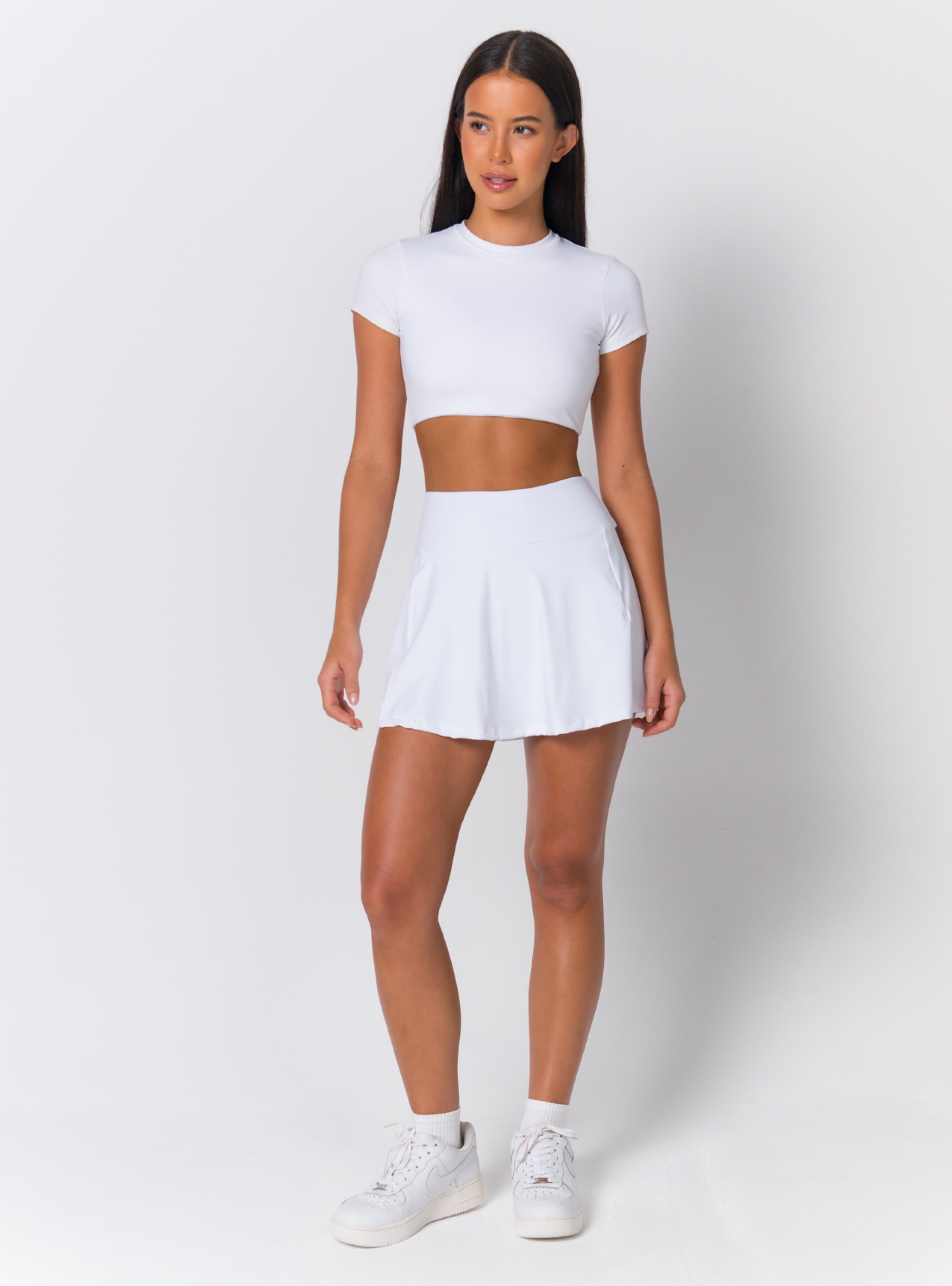 Crew Neck Open-Back Short-Sleeve Crop Top
