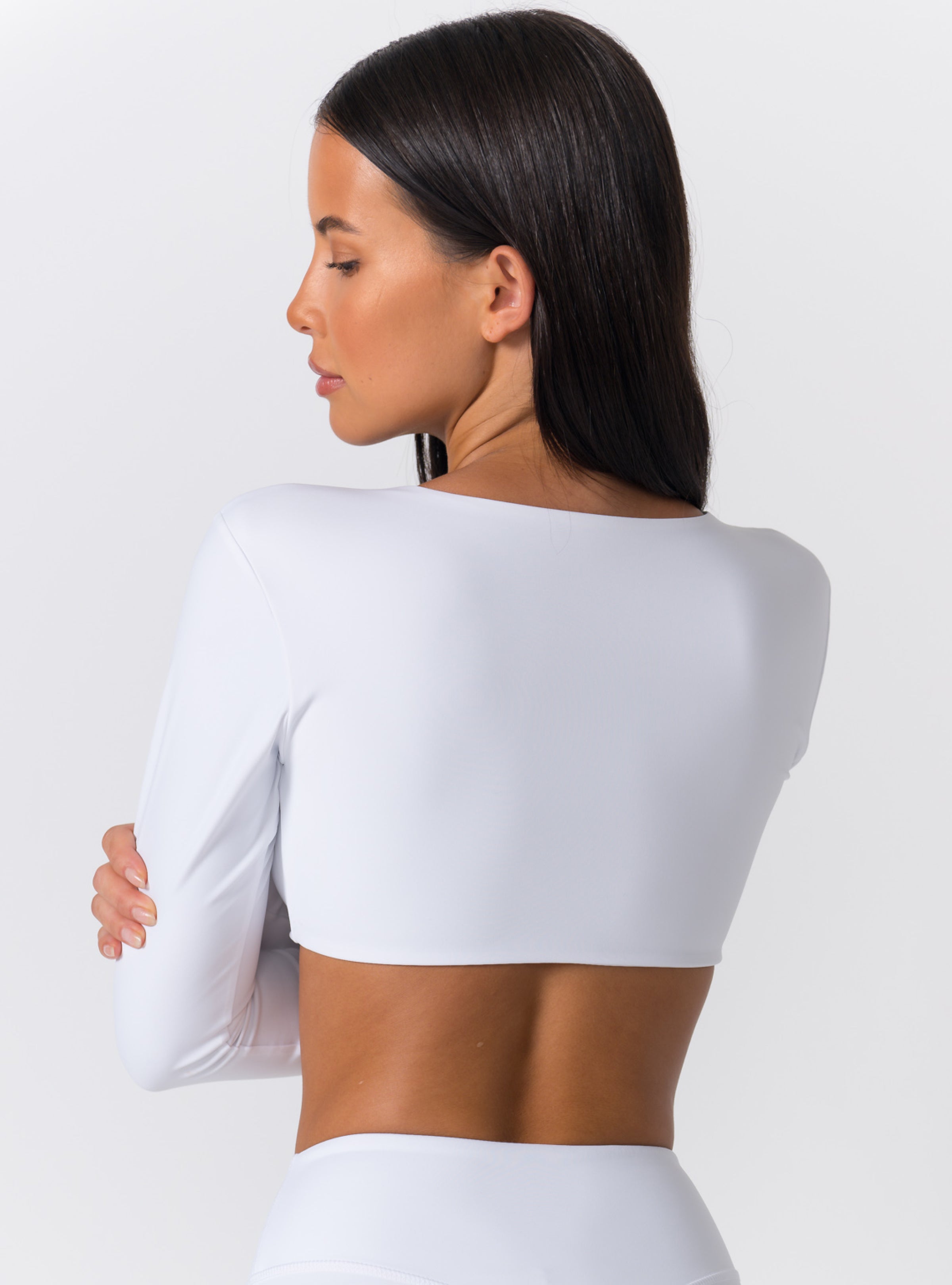 Deep V-Neck Twist-Front Long-Sleeve Crop Top