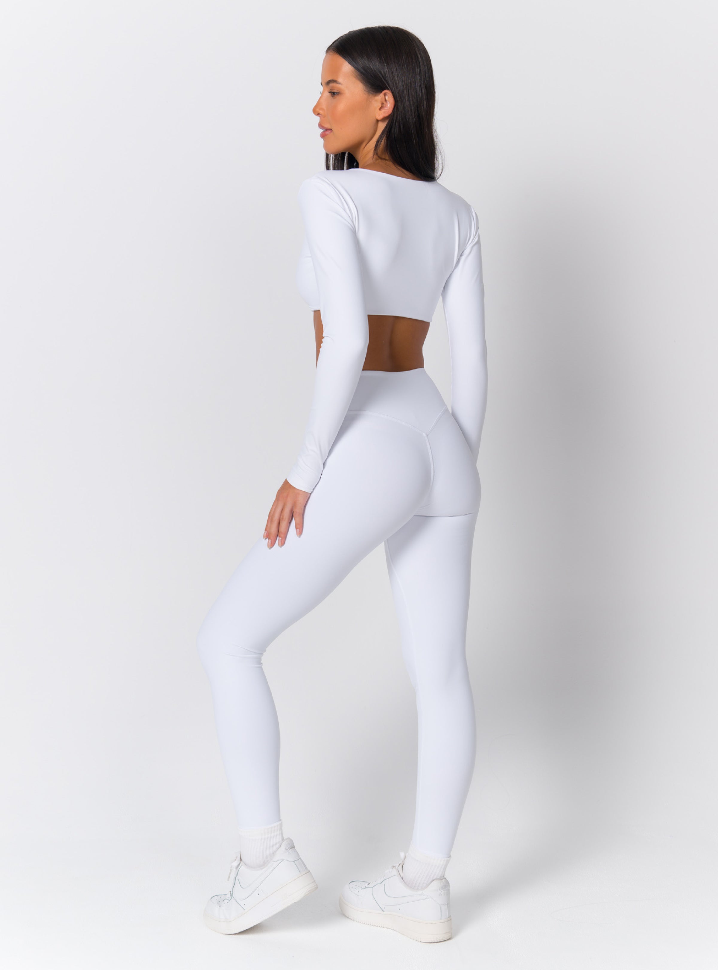 Deep V-Neck Twist-Front Long-Sleeve Crop Top