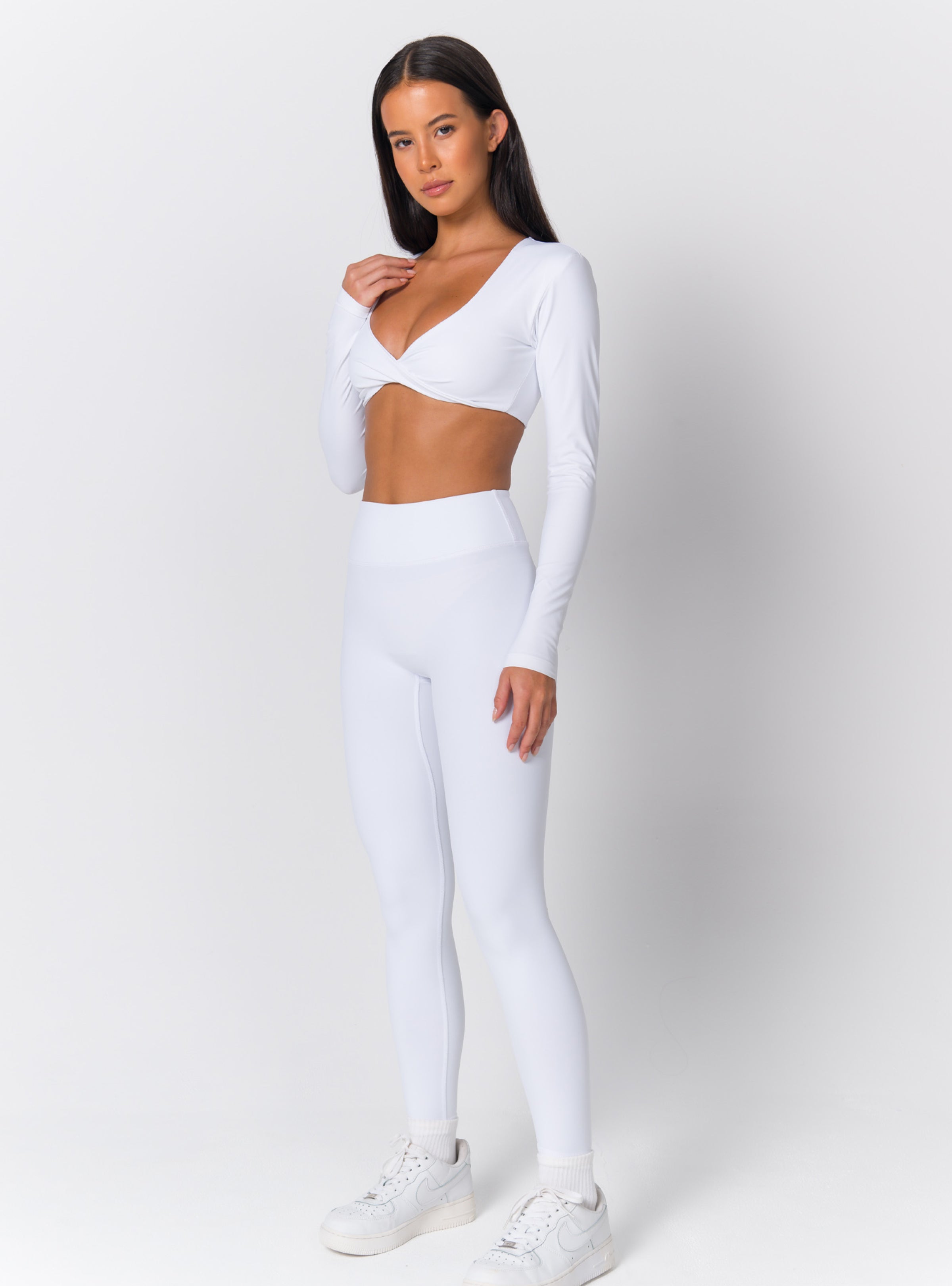 Deep V-Neck Twist-Front Long-Sleeve Crop Top