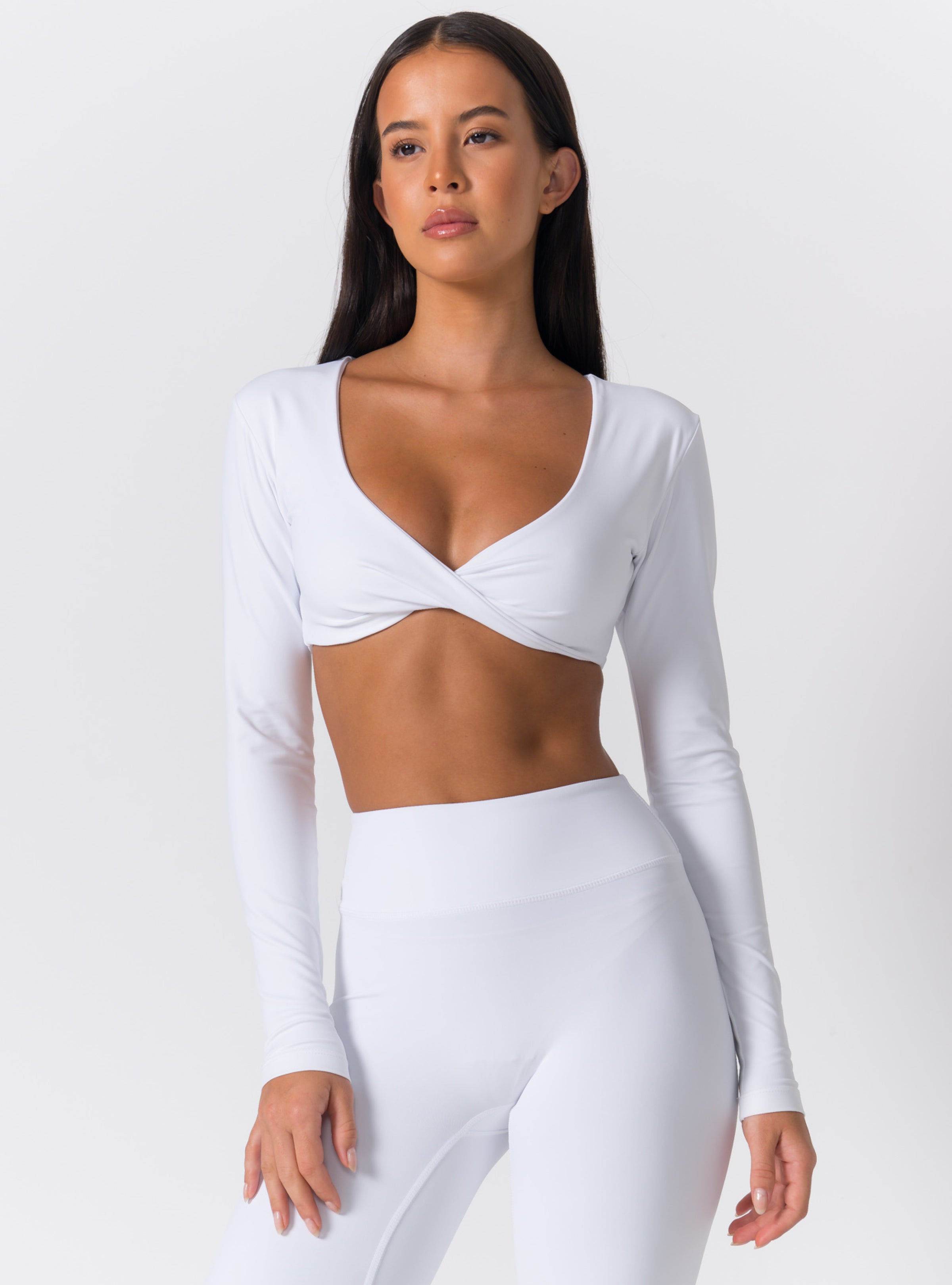 Deep V-Neck Twist-Front Long-Sleeve Crop Top