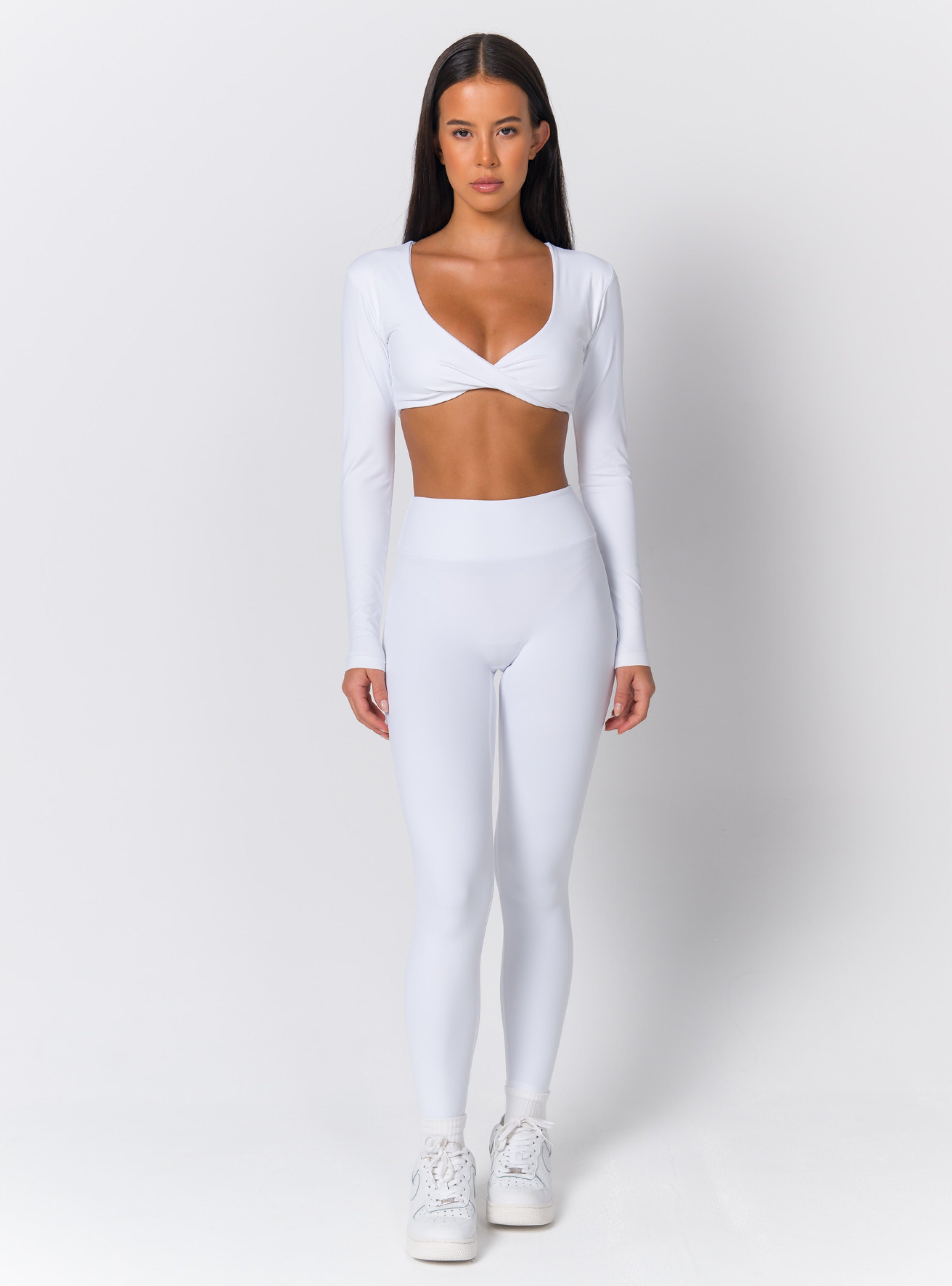Deep V-Neck Twist-Front Long-Sleeve Crop Top