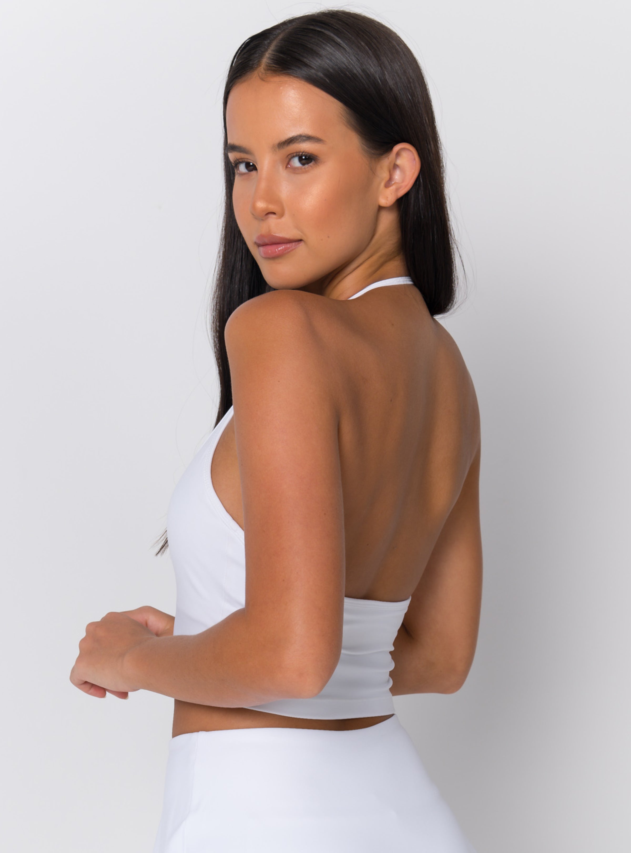 Halter V-Neck Open-Back Crop Tank