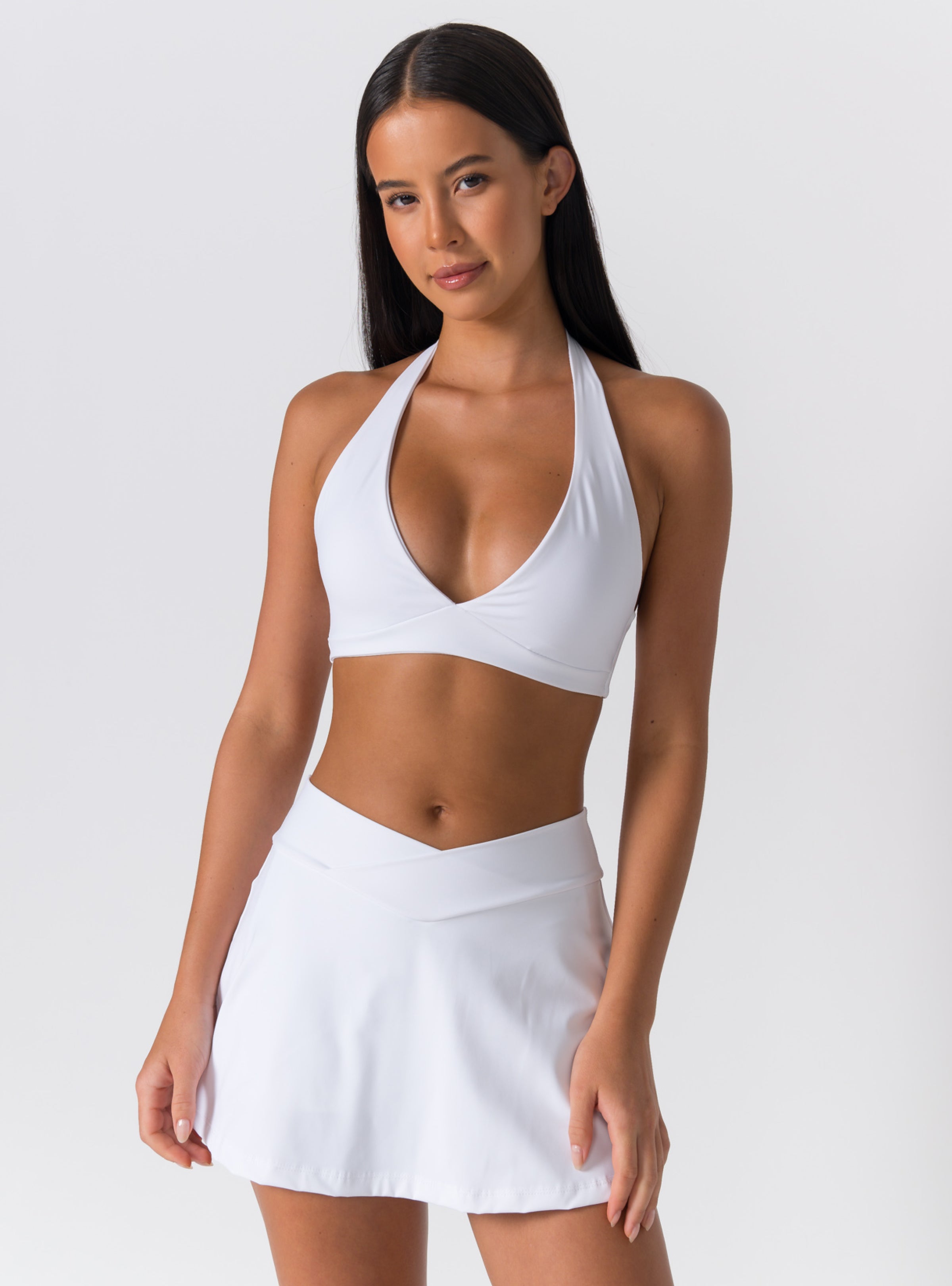 High-Waist Crossover V-Waist Flare Tennis Skirt