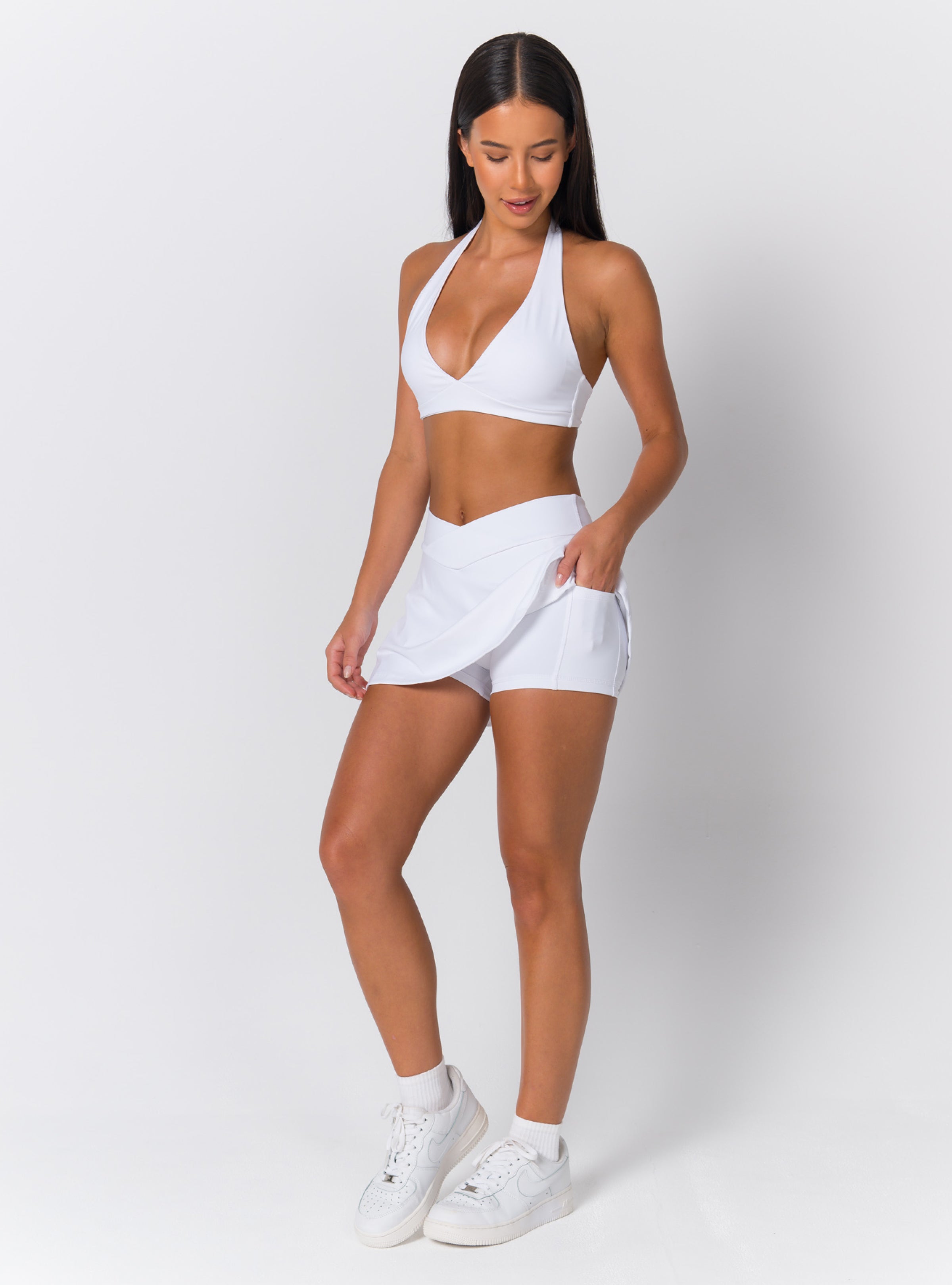 High-Waist Crossover V-Waist Flare Tennis Skirt