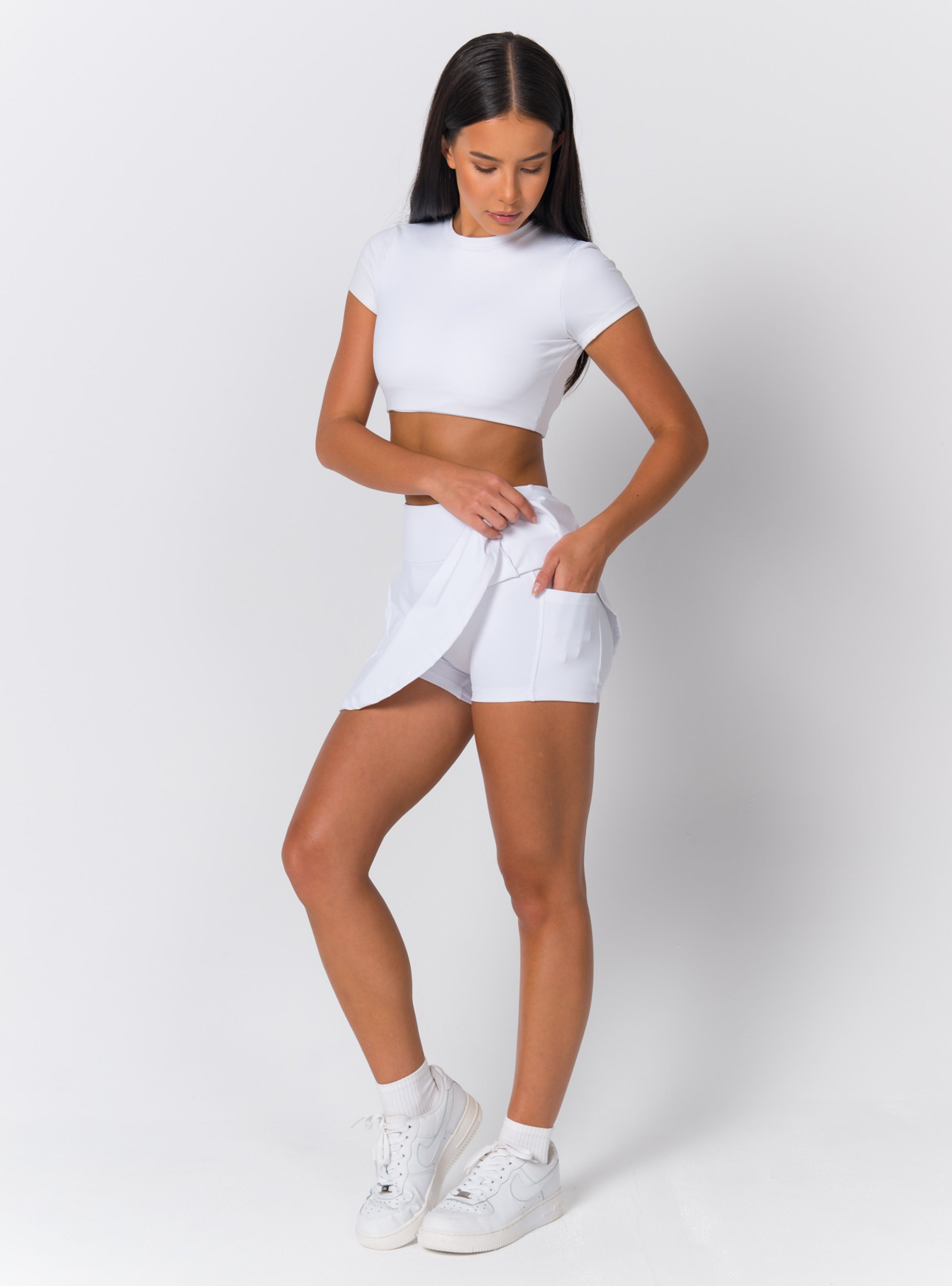 High-Waist Wide-Band Flare Pocket Tennis Skirt