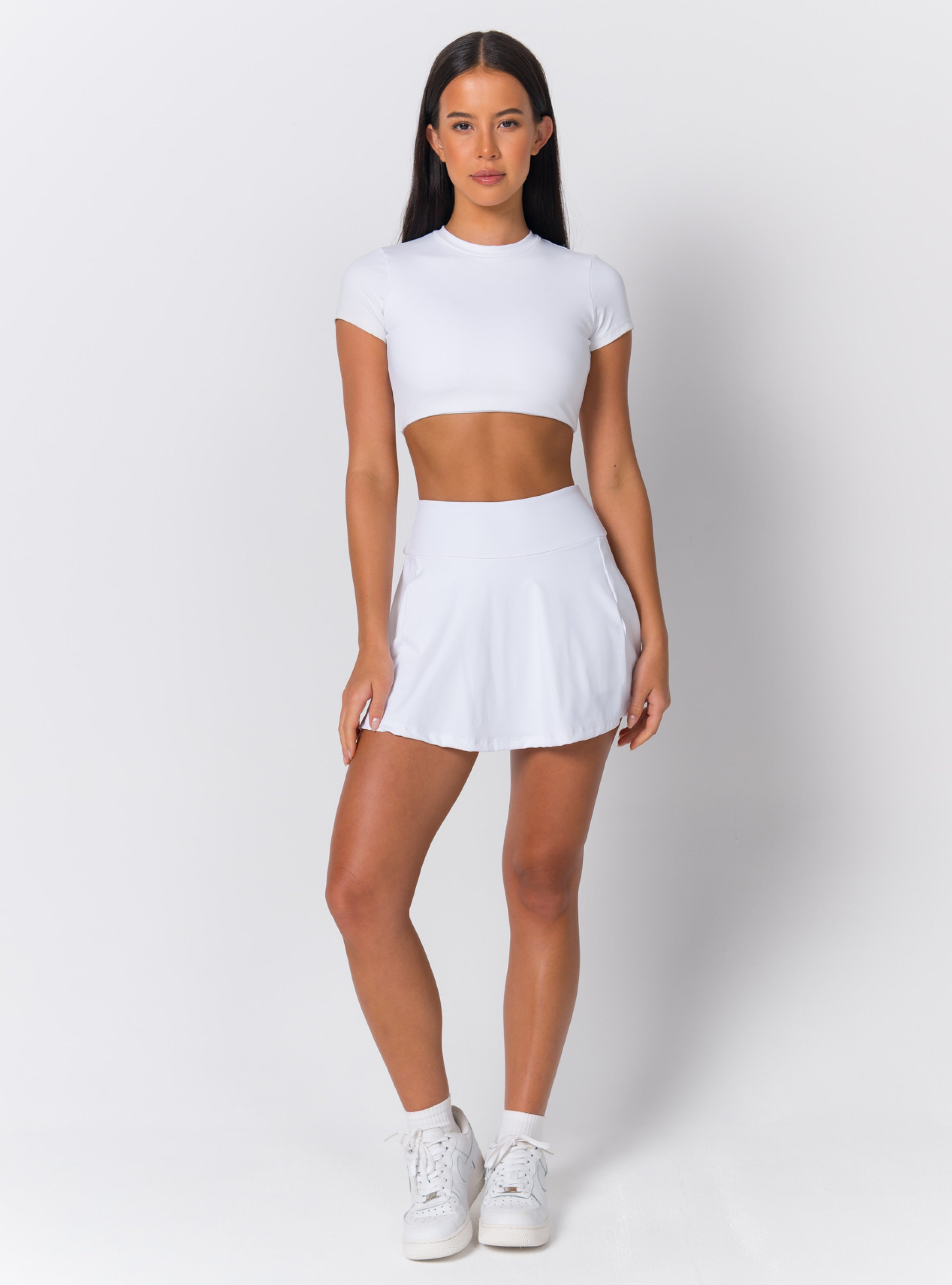 High-Waist Wide-Band Flare Pocket Tennis Skirt