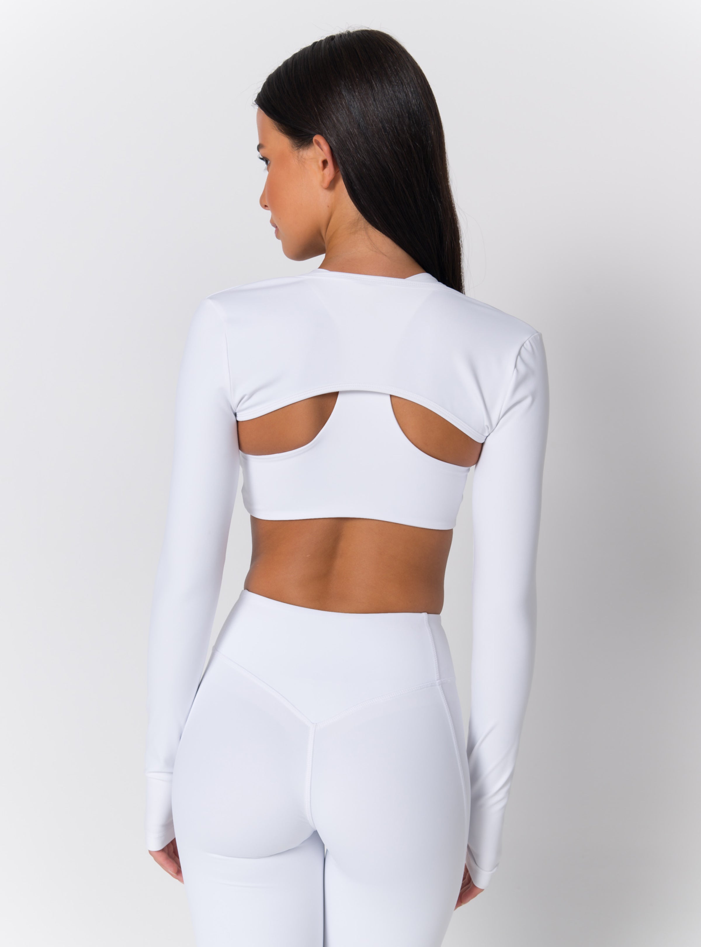 Scoop Neck Cut-Out Back Long-Sleeve Crop Top