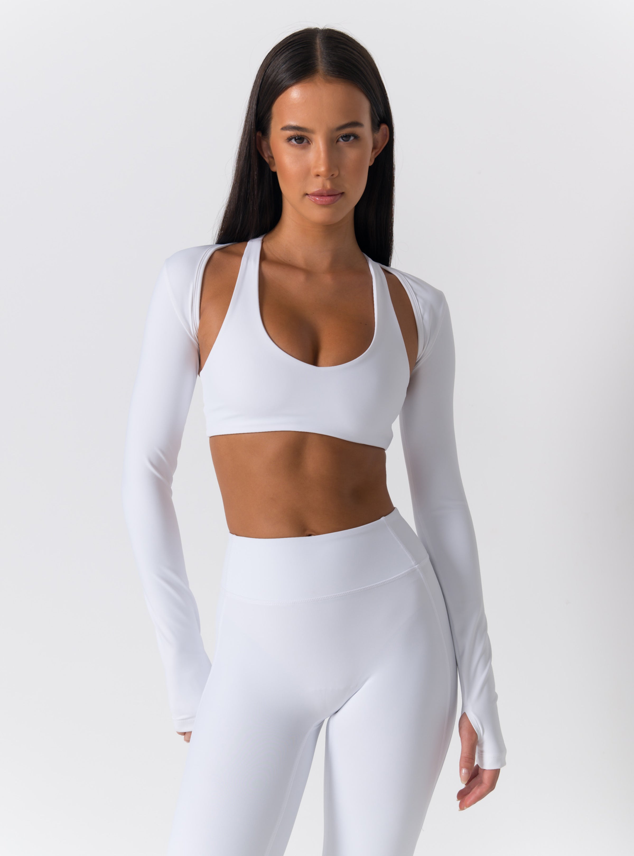 Scoop Neck Cut-Out Back Long-Sleeve Crop Top