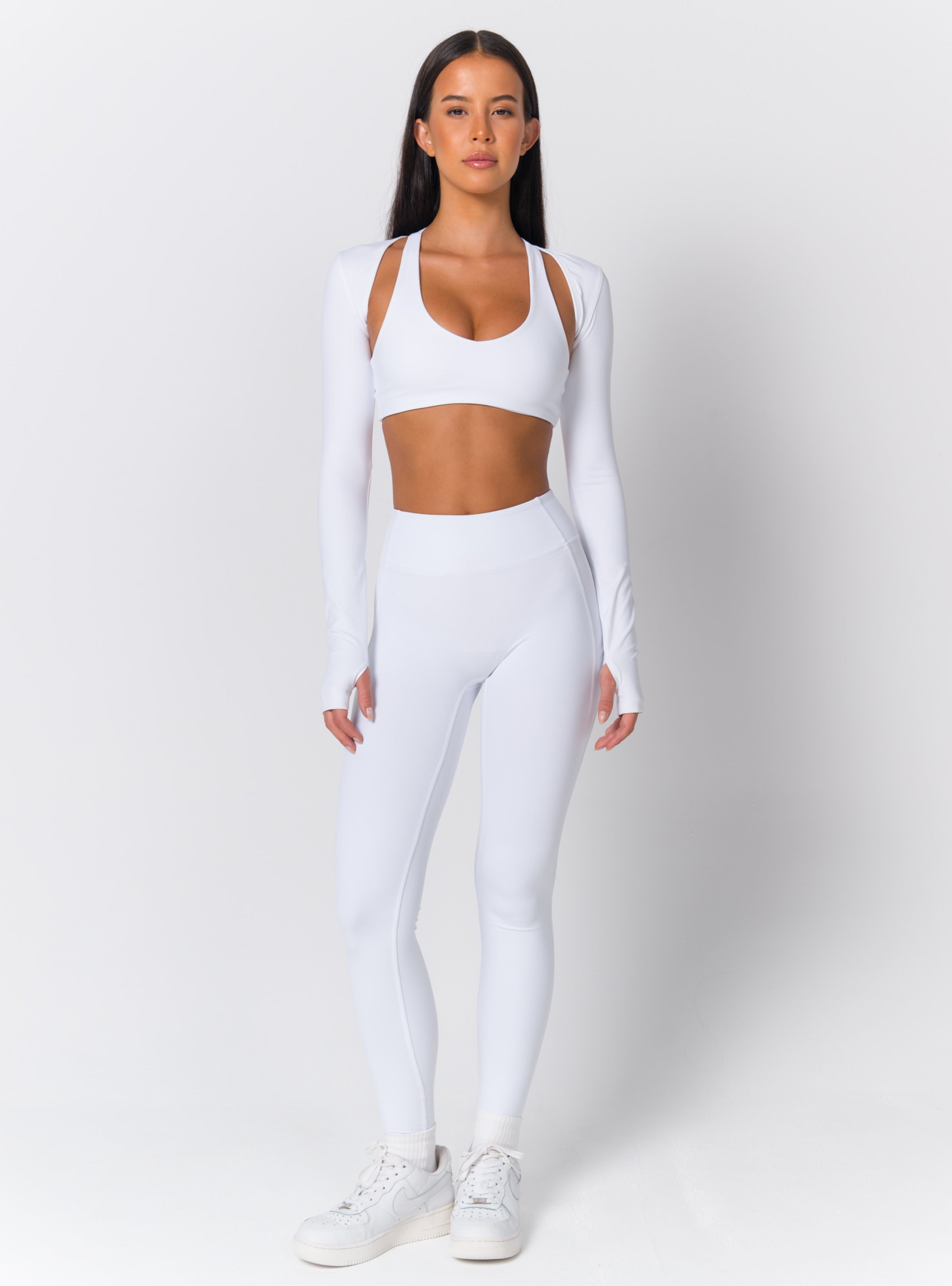 Scoop Neck Cut-Out Back Long-Sleeve Crop Top