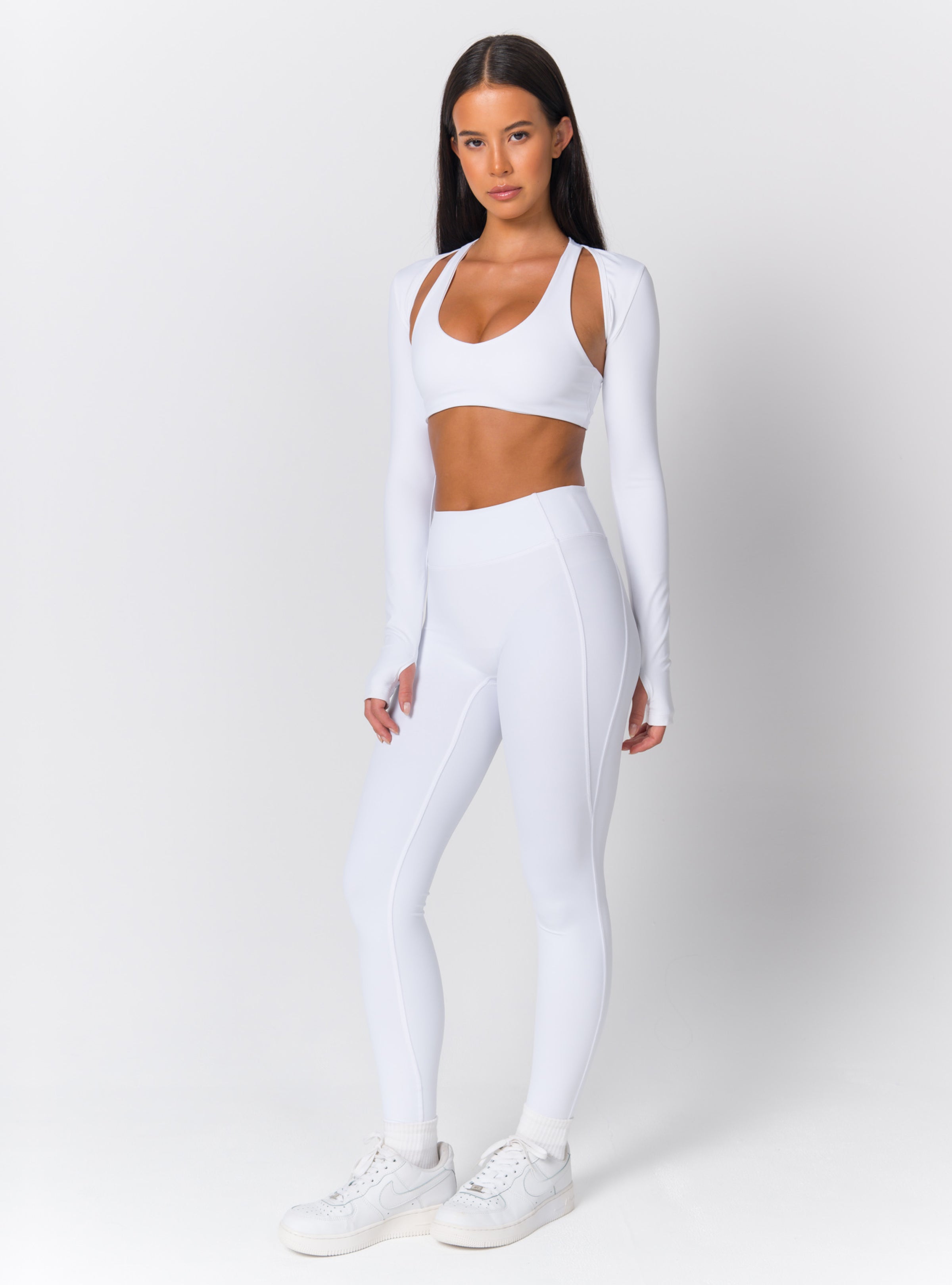 Scoop Neck Cut-Out Back Long-Sleeve Crop Top