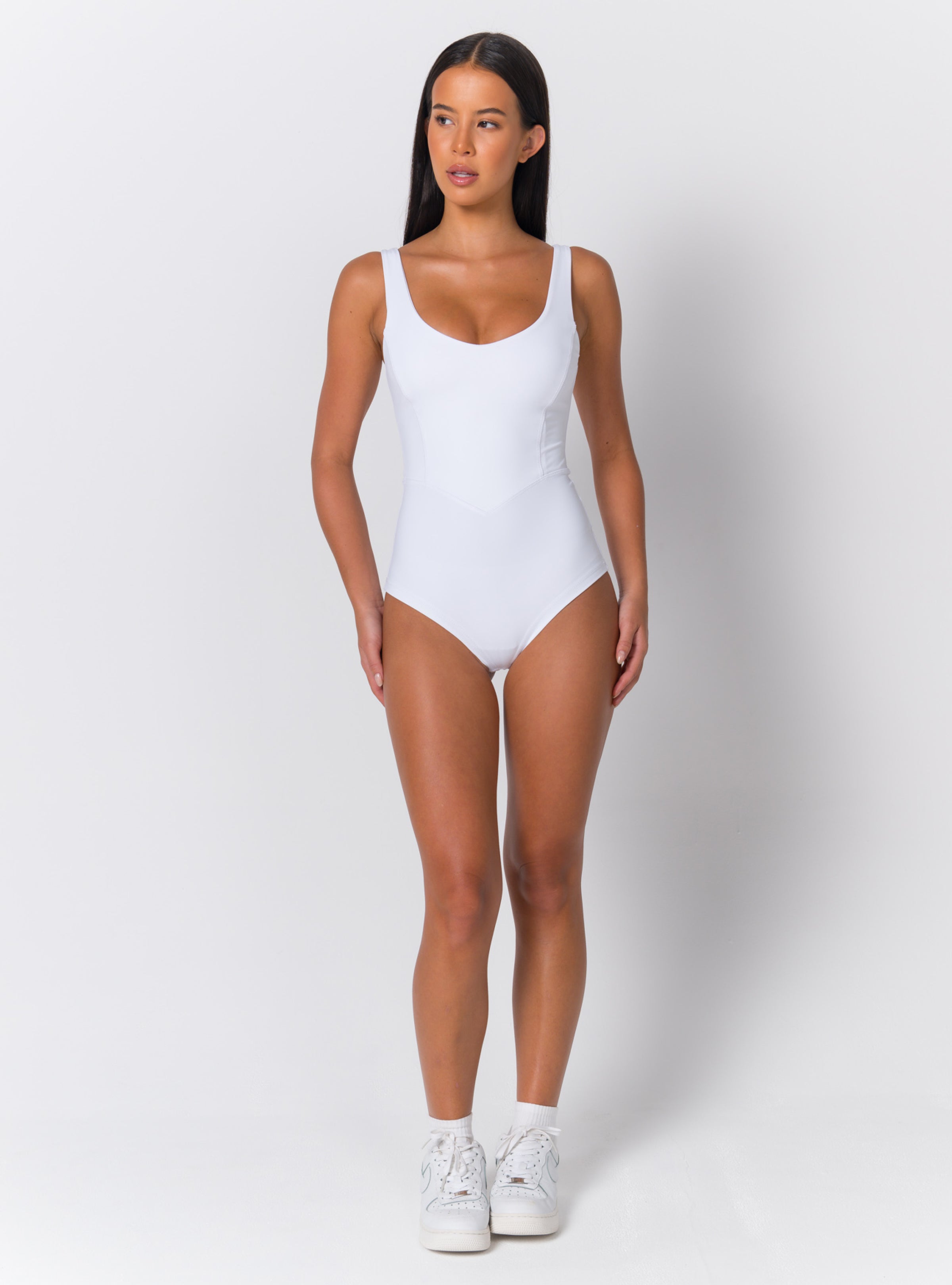 Scoop Neck Wide-Strap High-Cut Bodysuit