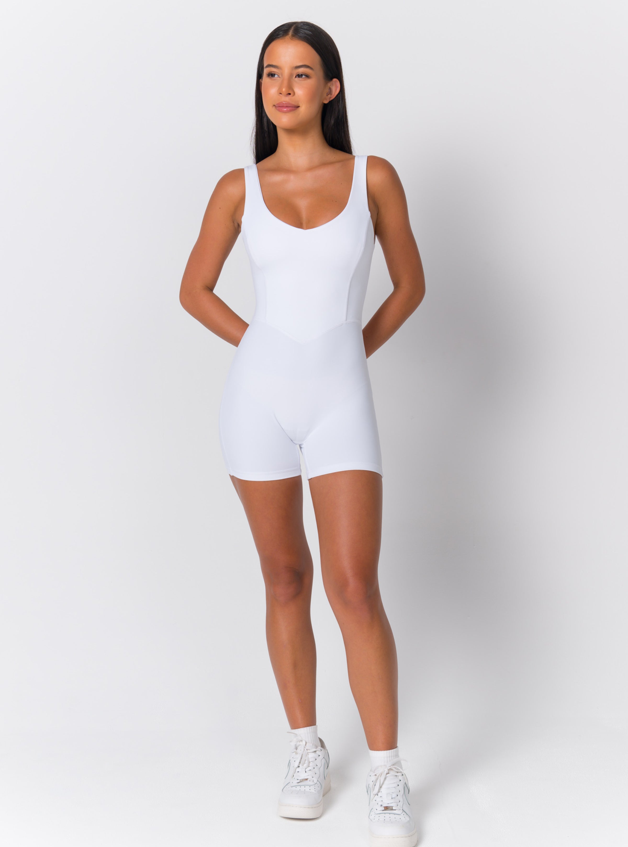 Scoop Neck Wide-Strap Open-Back Biker Romper