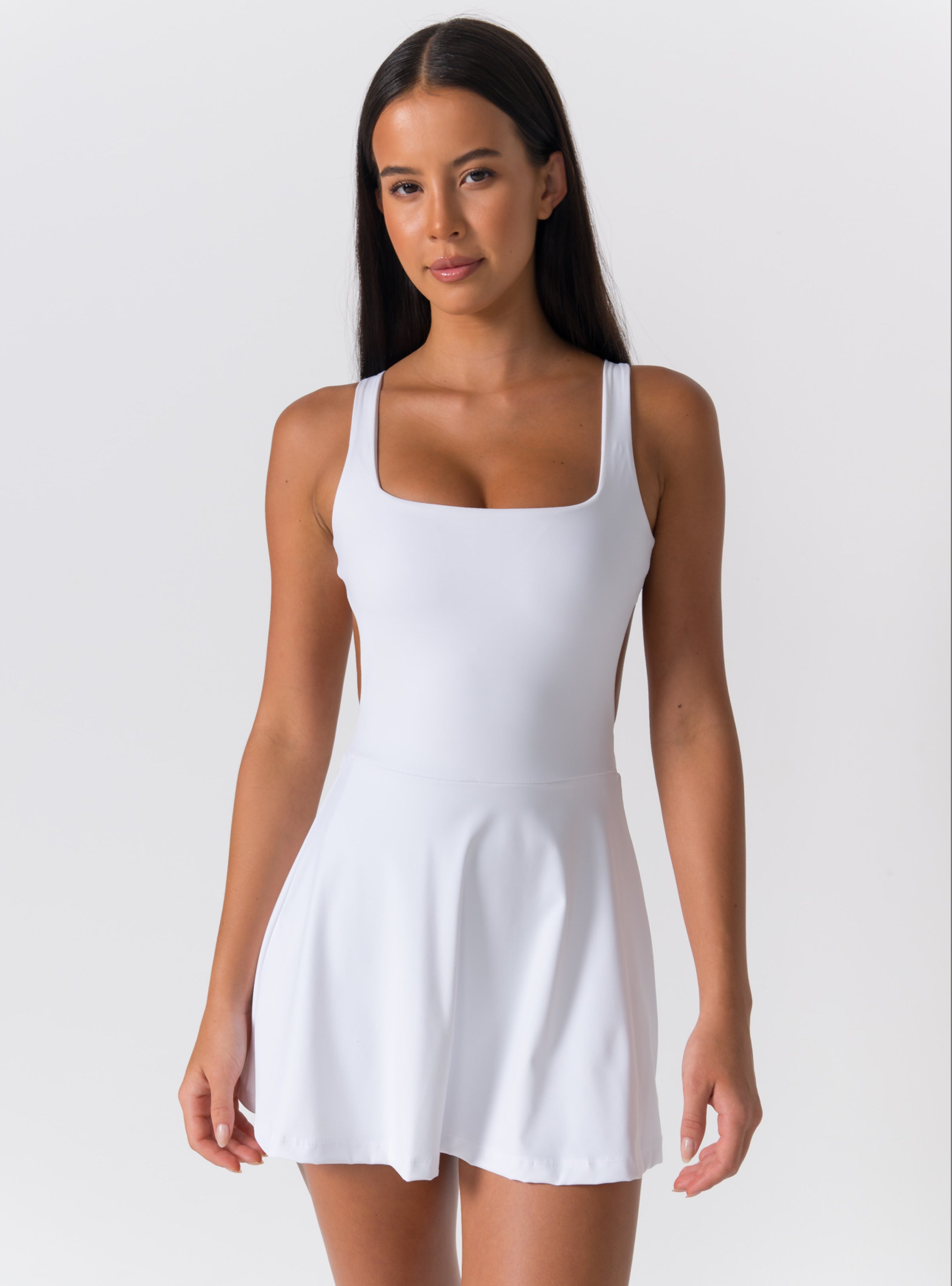 Square Neck Open-Back Pocket Tennis Dress